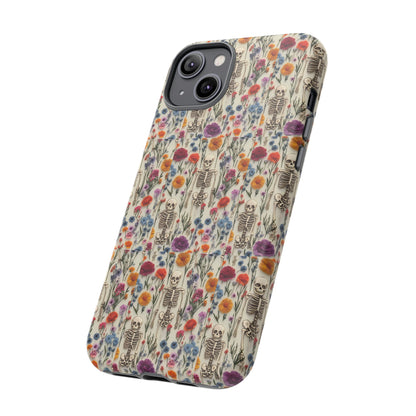 Skeleton Floral Phone Case – Gothic Vintage Botanical Skull Cover for iPhone, Samsung & Pixel Models