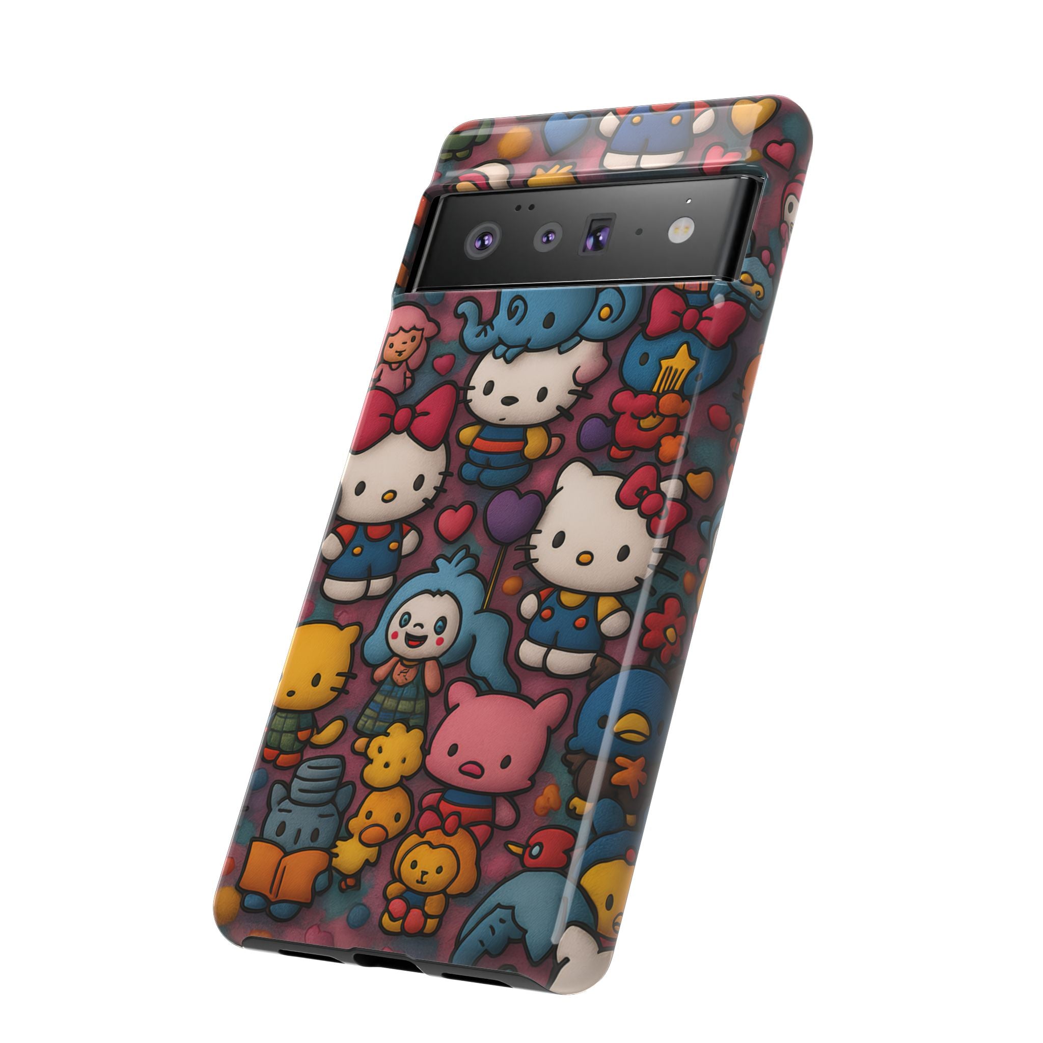 Cute Kawaii Cartoon Phone CaseColorful Hello Kitty Style Collage Cover for iPhone & Samsung