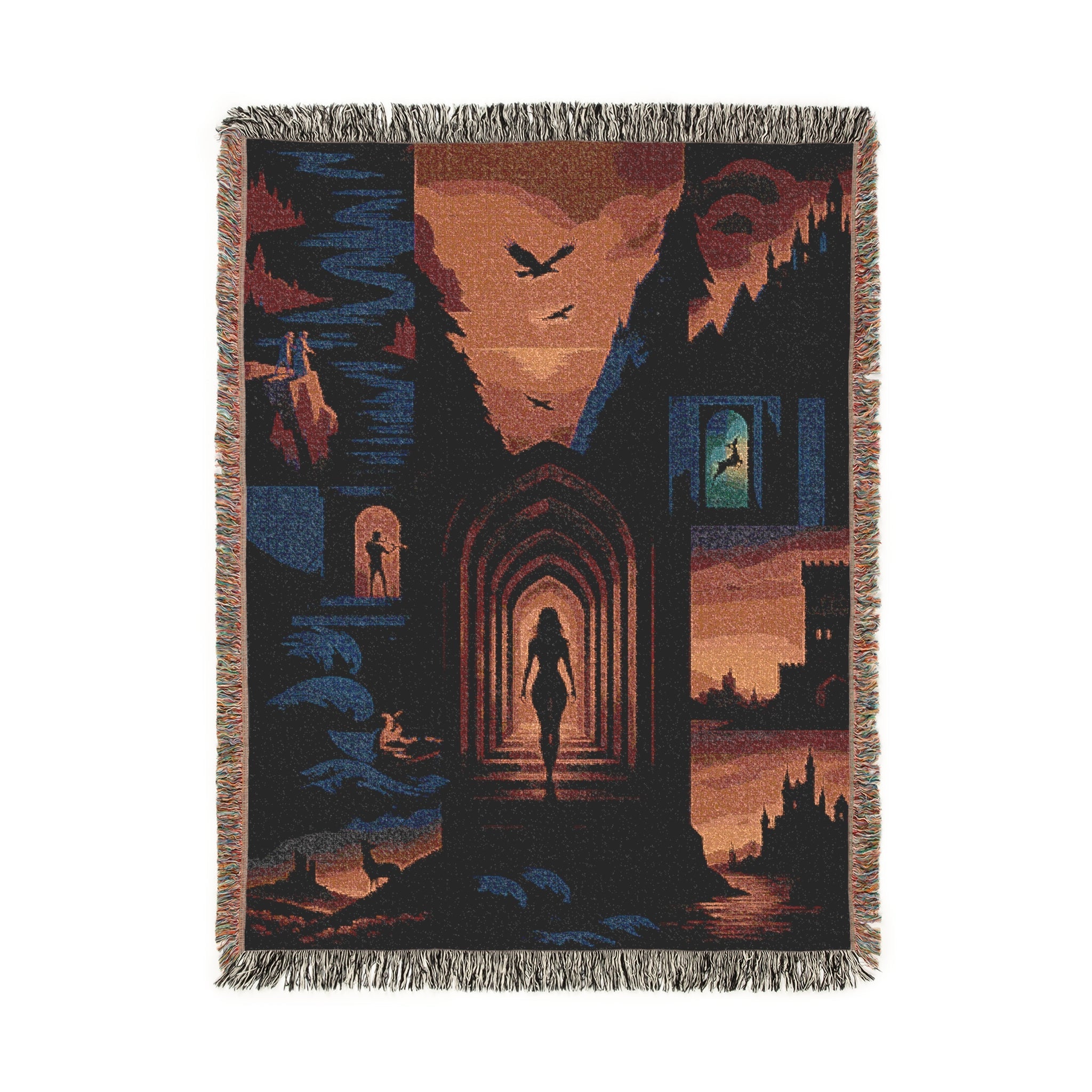 cozy fandom blanket for autumn and winter nights, collectible romantasy woven blanket gift, dark academia style woven tapestry throw,