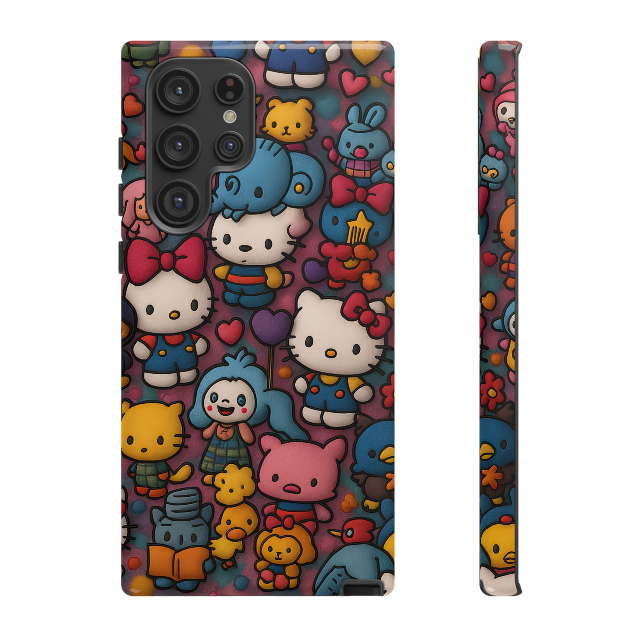 Cute Kawaii Cartoon Phone CaseColorful Hello Kitty Style Collage Cover for iPhone & Samsung