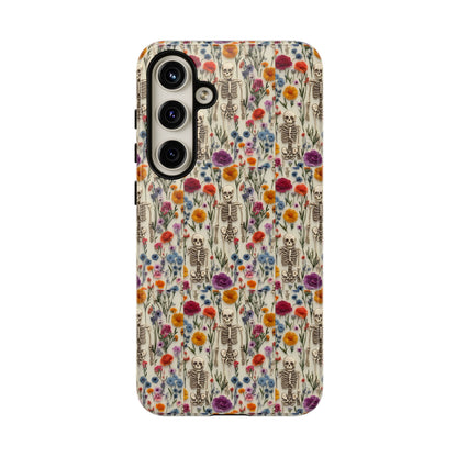 Skeleton Floral Phone Case – Gothic Vintage Botanical Skull Cover for iPhone, Samsung & Pixel Models