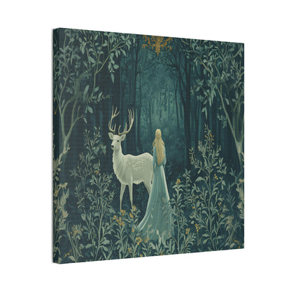 Enchanted Forest Stag & Maiden Canvas Wall Art Mystical Woodland Nature Lover Home Décor