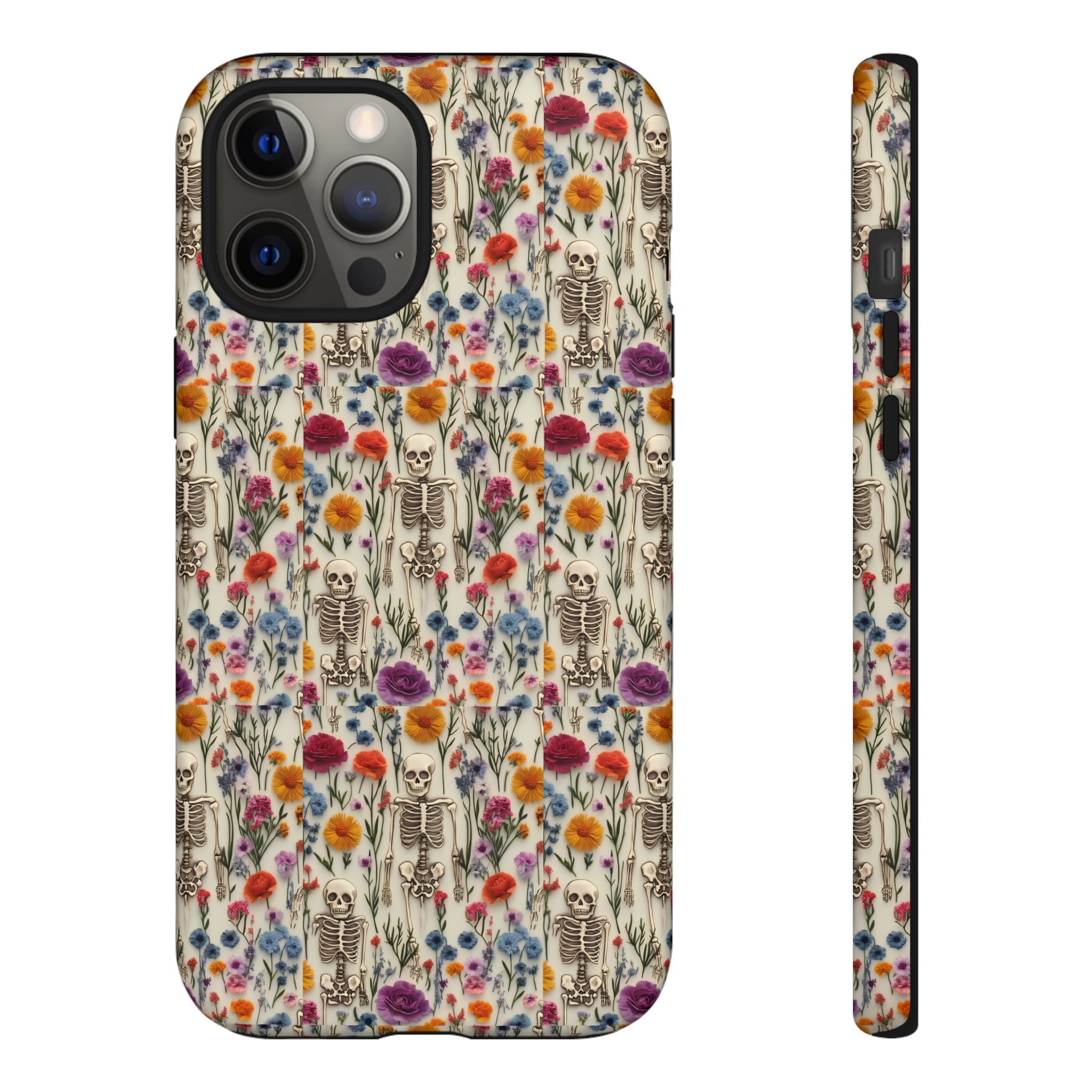 Skeleton Floral Phone Case – Gothic Vintage Botanical Skull Cover for iPhone, Samsung & Pixel Models
