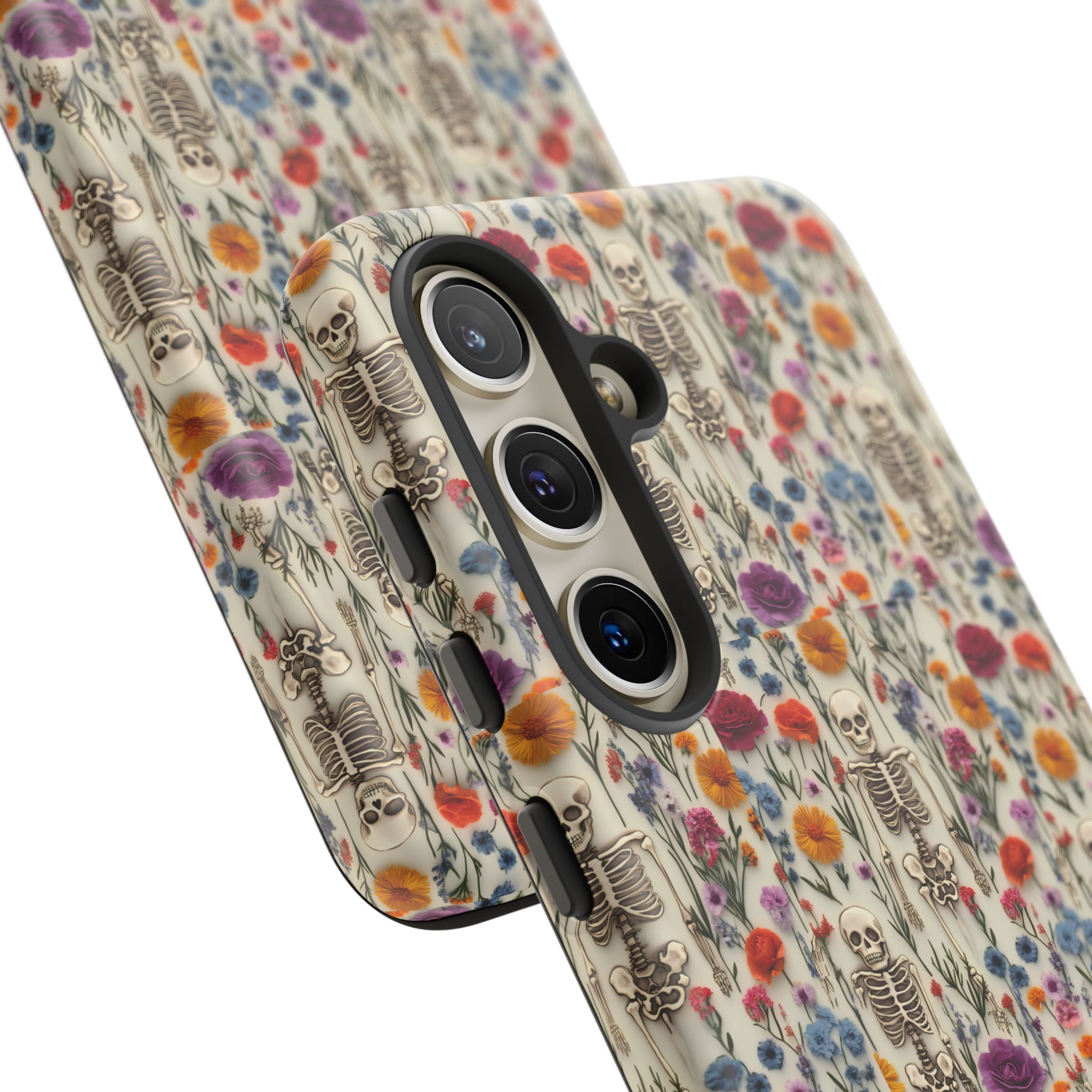 Skeleton Floral Phone Case – Gothic Vintage Botanical Skull Cover for iPhone, Samsung & Pixel Models
