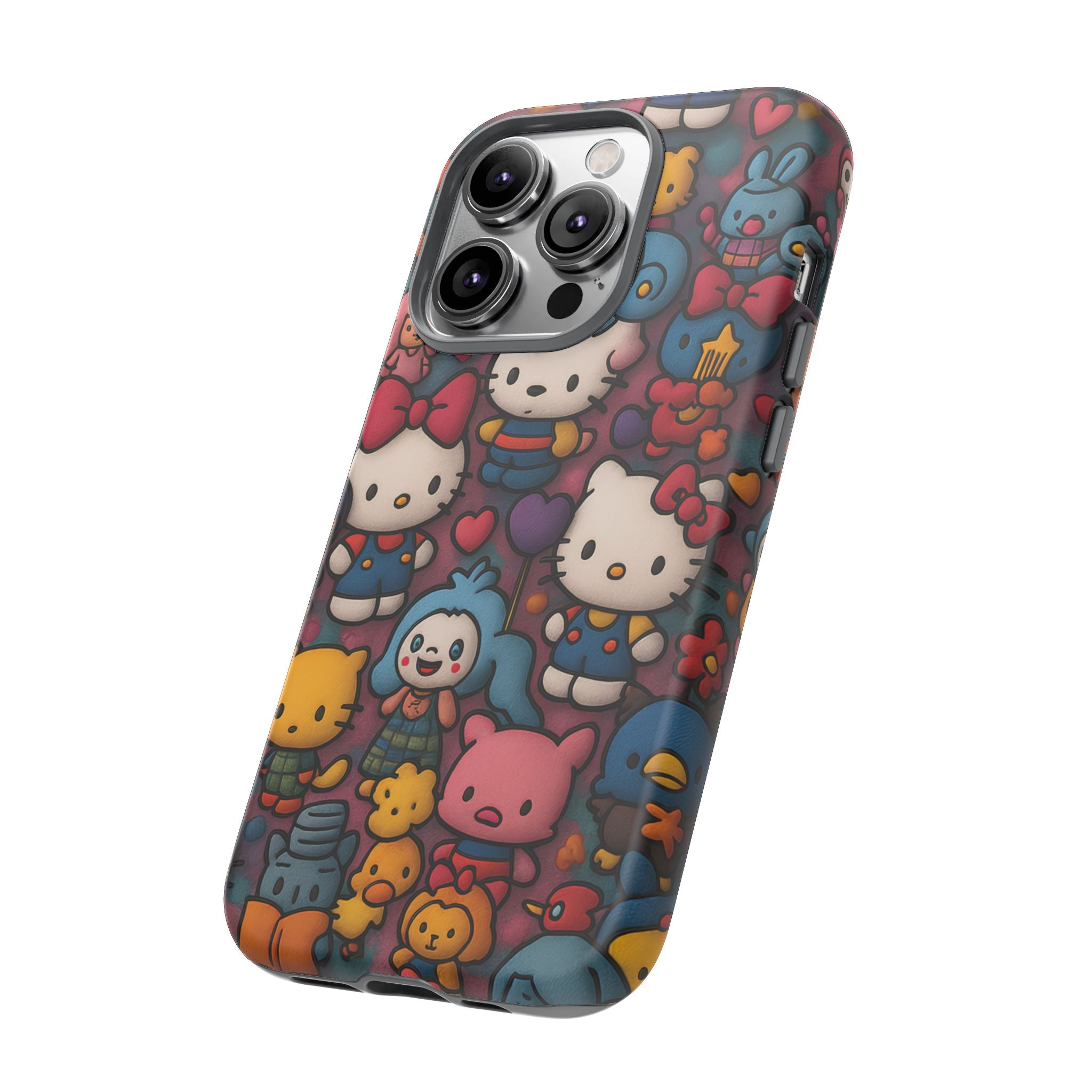 Cute Kawaii Cartoon Phone CaseColorful Hello Kitty Style Collage Cover for iPhone & Samsung