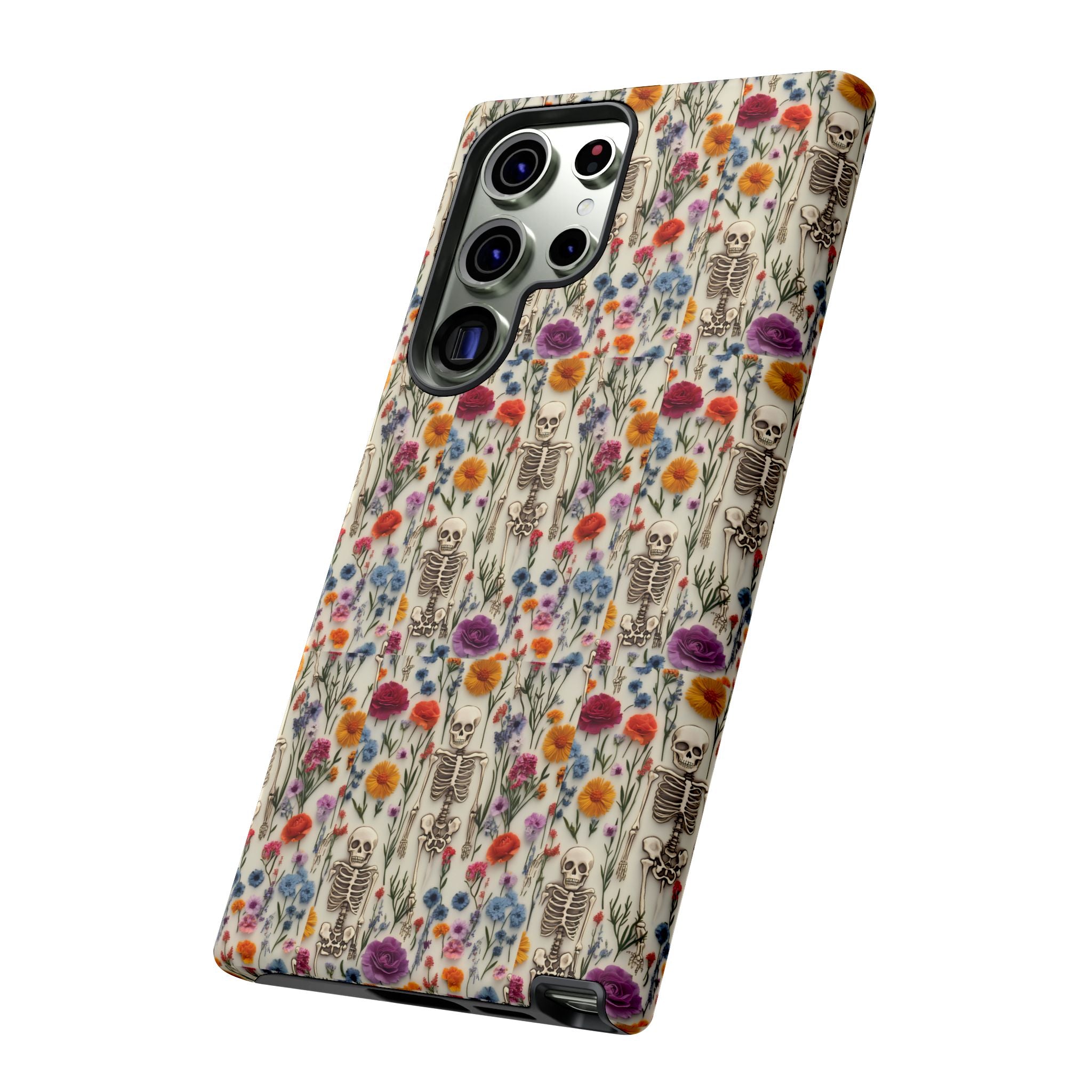 Skeleton Floral Phone Case – Gothic Vintage Botanical Skull Cover for iPhone, Samsung & Pixel Models