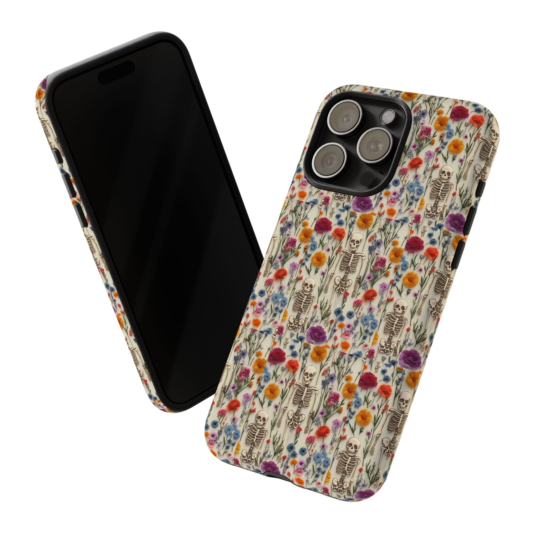 Skeleton Floral Phone Case – Gothic Vintage Botanical Skull Cover for iPhone, Samsung & Pixel Models