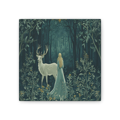 Enchanted Forest Stag & Maiden Canvas Wall Art Mystical Woodland Nature Lover Home Décor