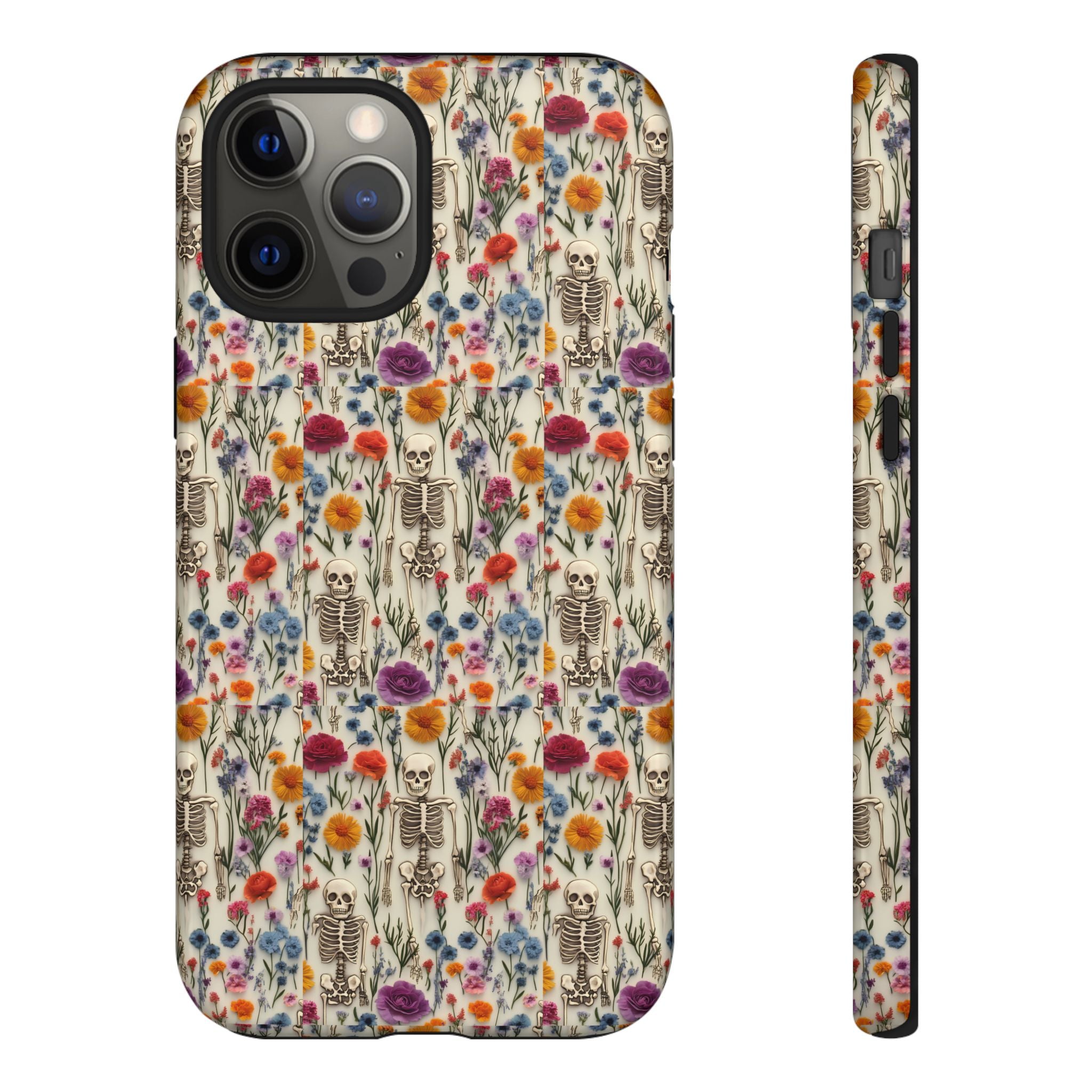 Skeleton Floral Phone Case – Gothic Vintage Botanical Skull Cover for iPhone, Samsung & Pixel Models