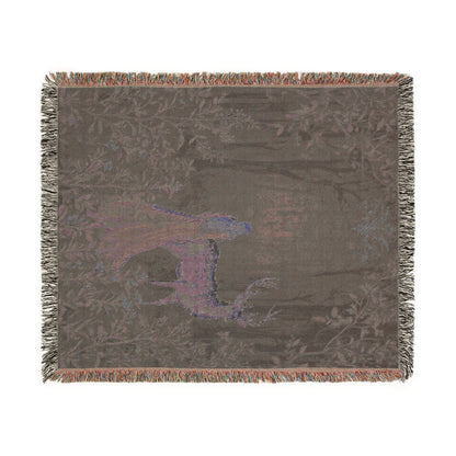 Enchanted Forest Woven Throw Blanket | Mystical Deer & Maiden Fairytale Tapestry Woodland Decor