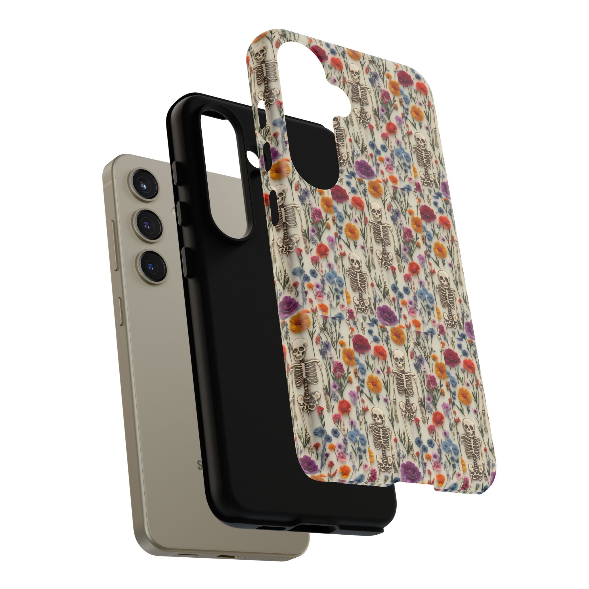 Skeleton Floral Phone Case – Gothic Vintage Botanical Skull Cover for iPhone, Samsung & Pixel Models