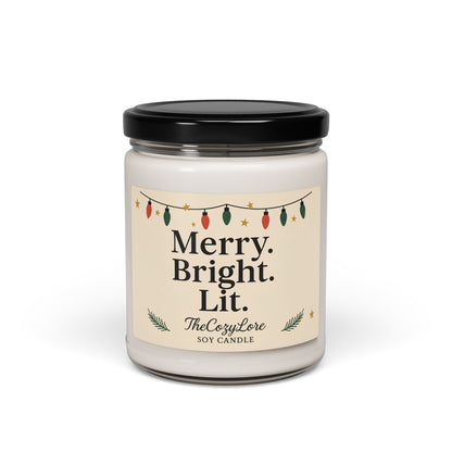 Merry Bright Lit Holiday Soy Candle Christmas Decor Jar, Winter Scented Gift for Home