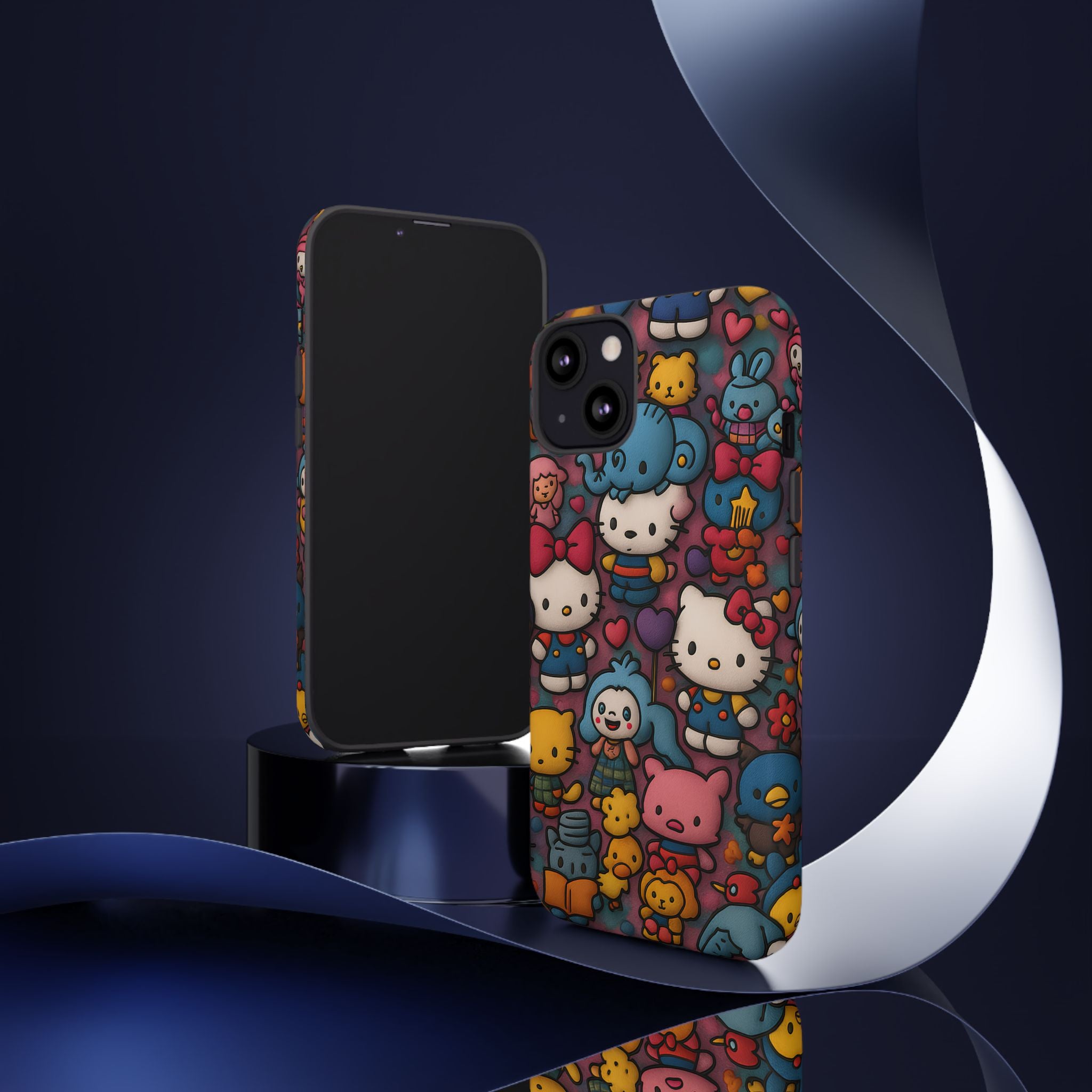 Cute Kawaii Cartoon Phone CaseColorful Hello Kitty Style Collage Cover for iPhone & Samsung
