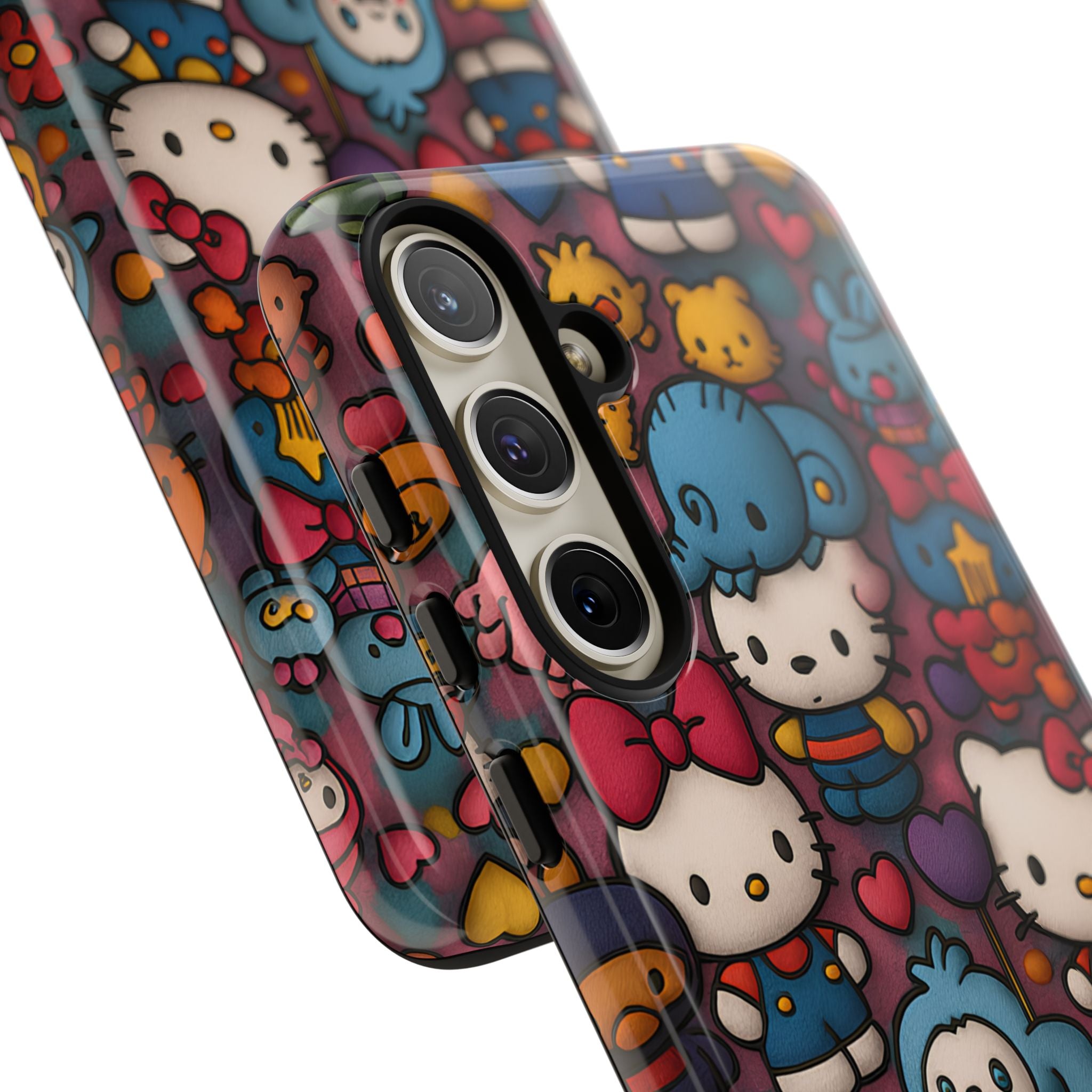 Cute Kawaii Cartoon Phone CaseColorful Hello Kitty Style Collage Cover for iPhone & Samsung