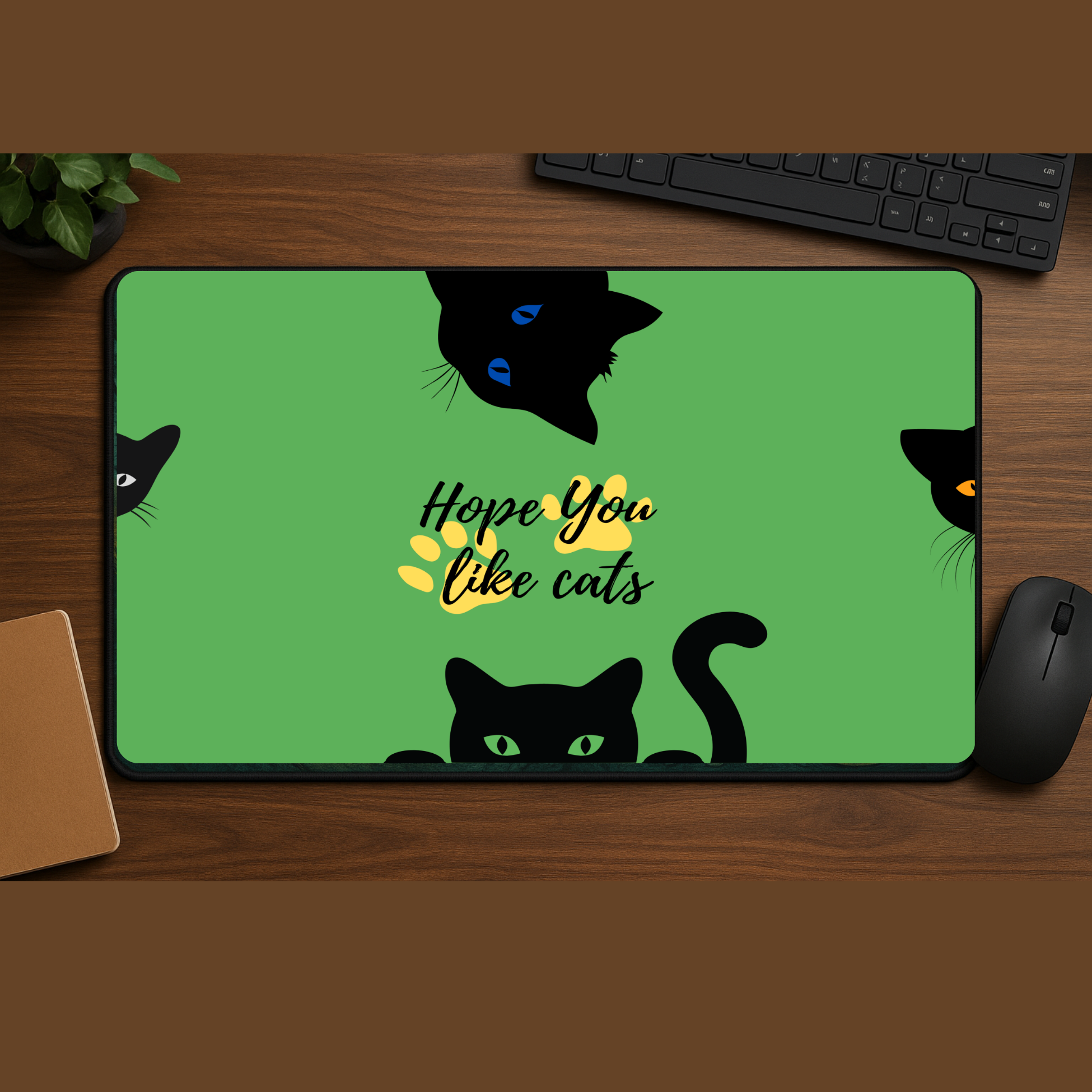 Cat Lovers Desk Mat Large Black Cat Gaming Mouse Pad | Cute Office & Home Computer Accessory Gift