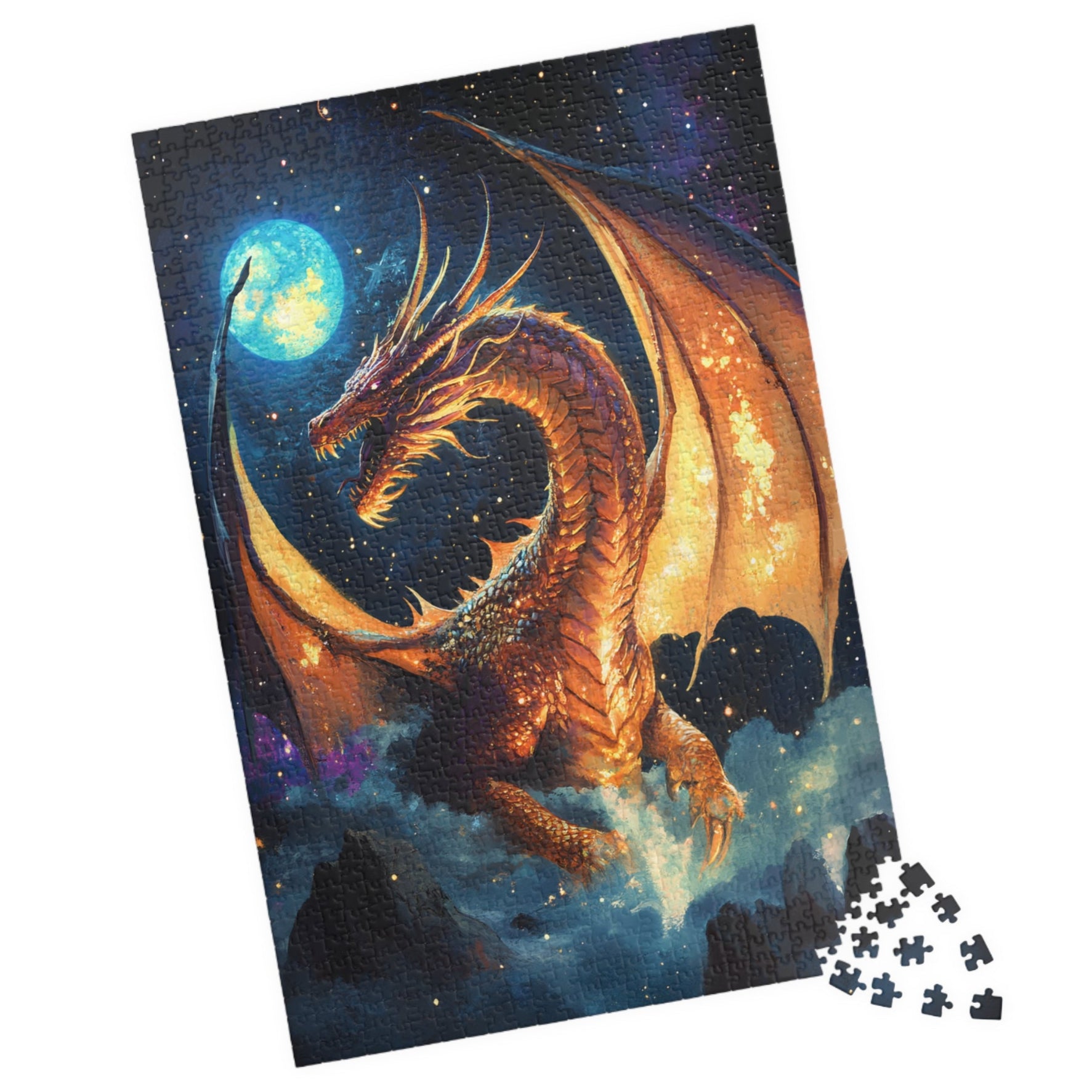 Golden Dragon Fantasy Puzzle for Adults & Teens – Mystical Fire Jigsaw, Gamer Gift, Bookish Decor