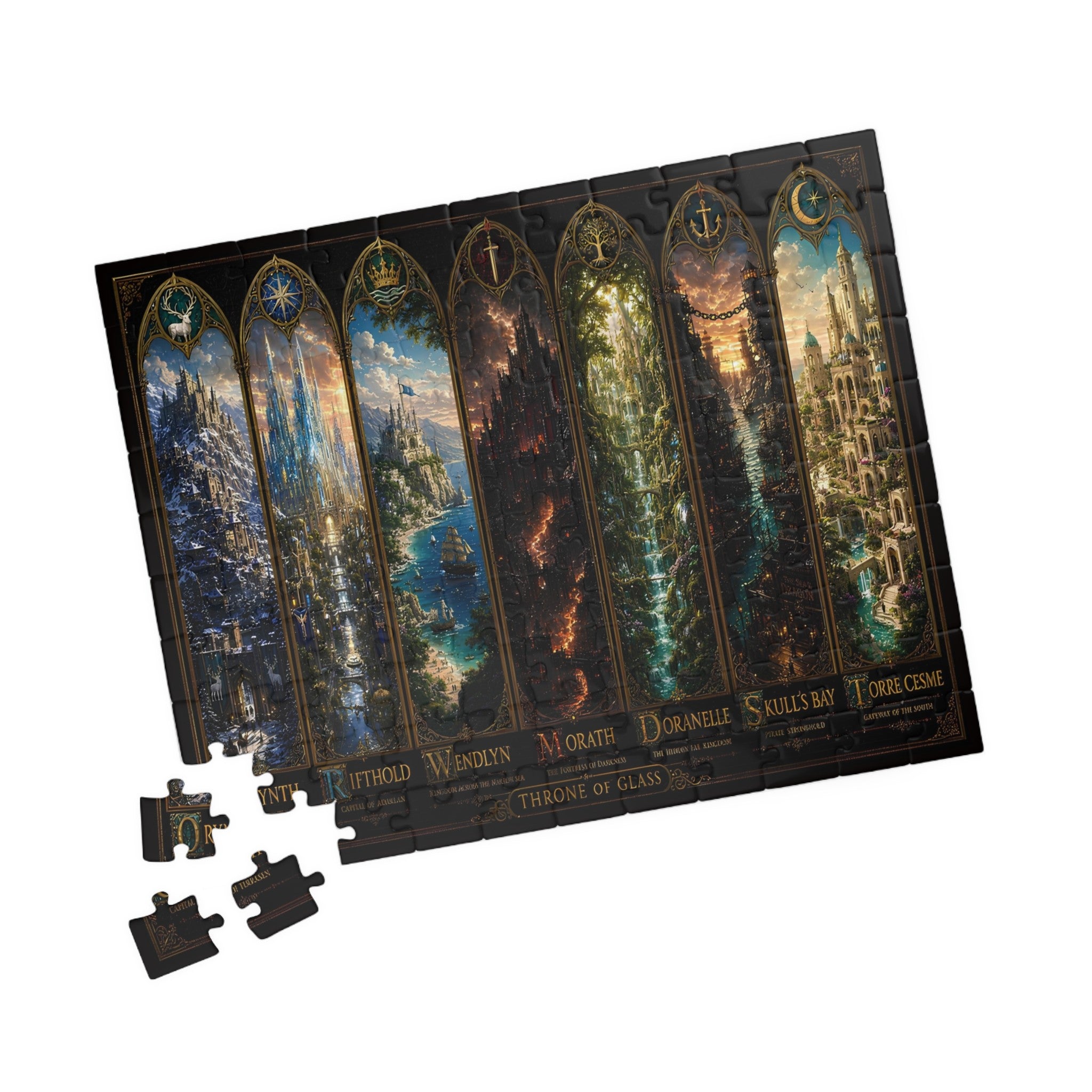 Throne of Glass Fantasy Cities Puzzle | Cozy Bookish Decor Gift for Readers