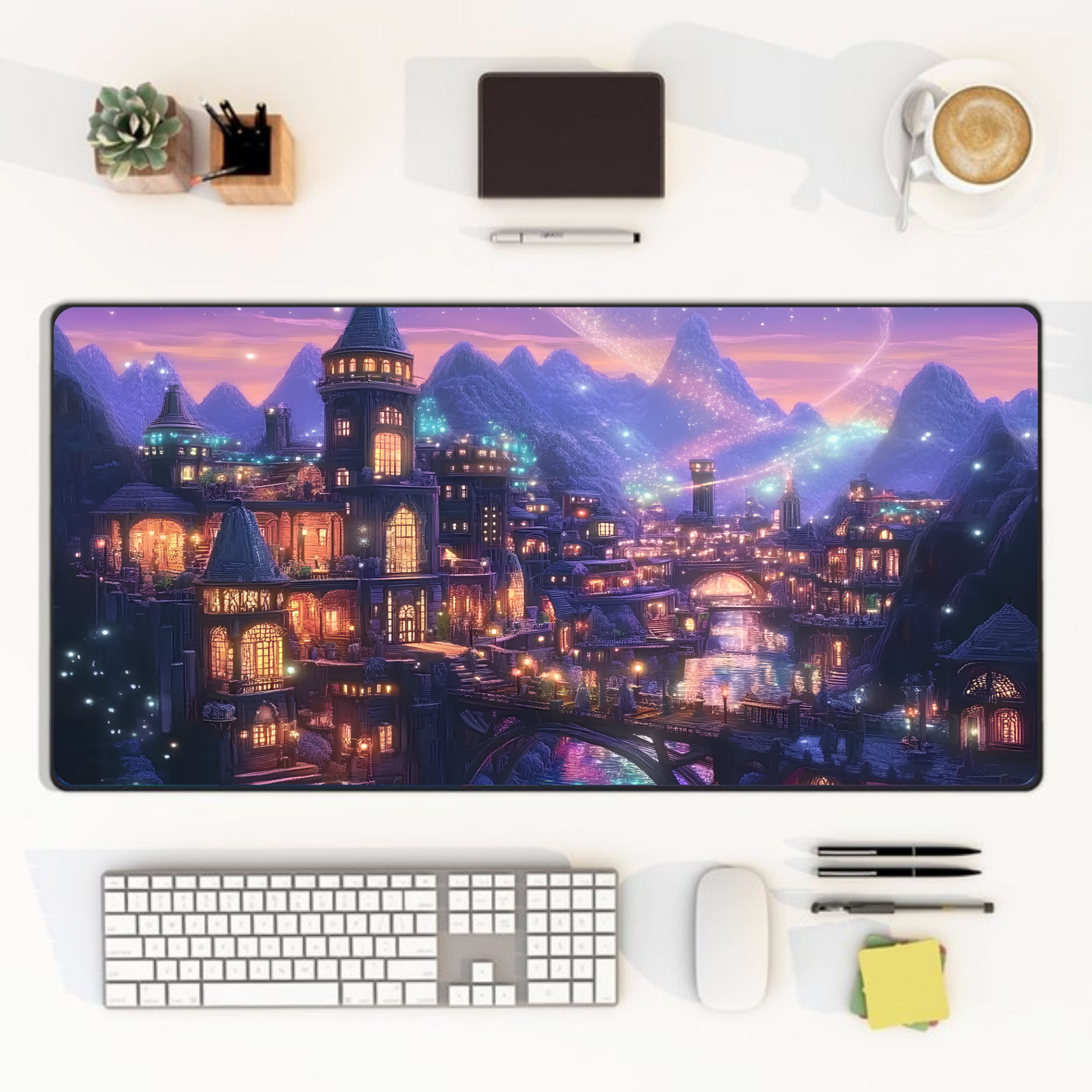rainbow fantasy desk mat with vibrant magical colors for home office