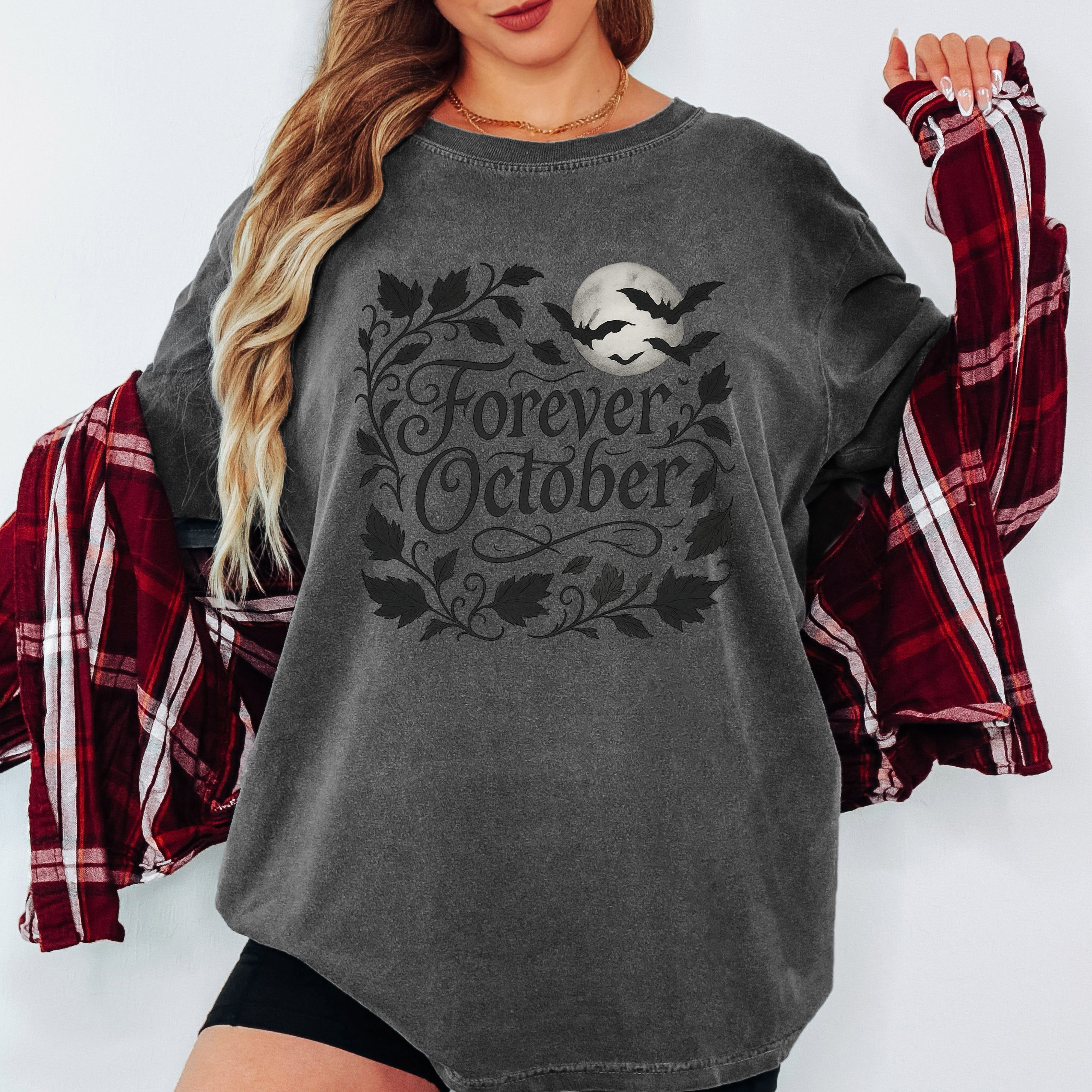 Forever October Comfort Colors Tee Cozy Gothic Fall Shirt for Halloween Lovers & Autumn Vibes