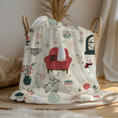 Velveteen Plush Christmas Blanket – Snowman Cocoa Floral Wreath Soft Cozy Holiday Throw