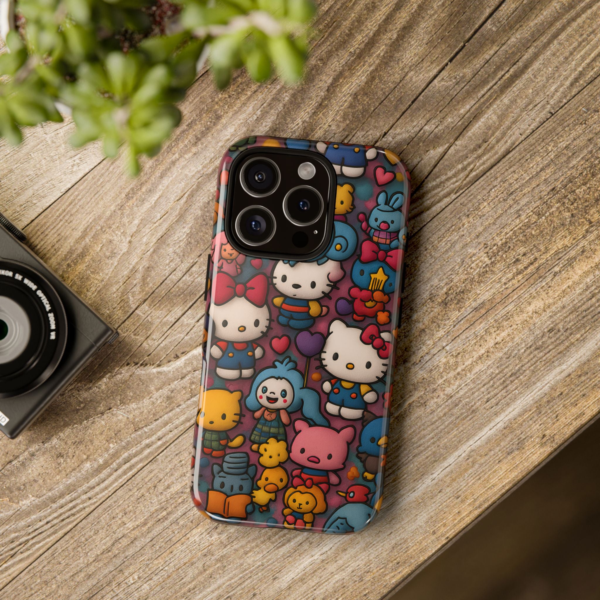 Cute Kawaii Cartoon Phone CaseColorful Hello Kitty Style Collage Cover for iPhone & Samsung