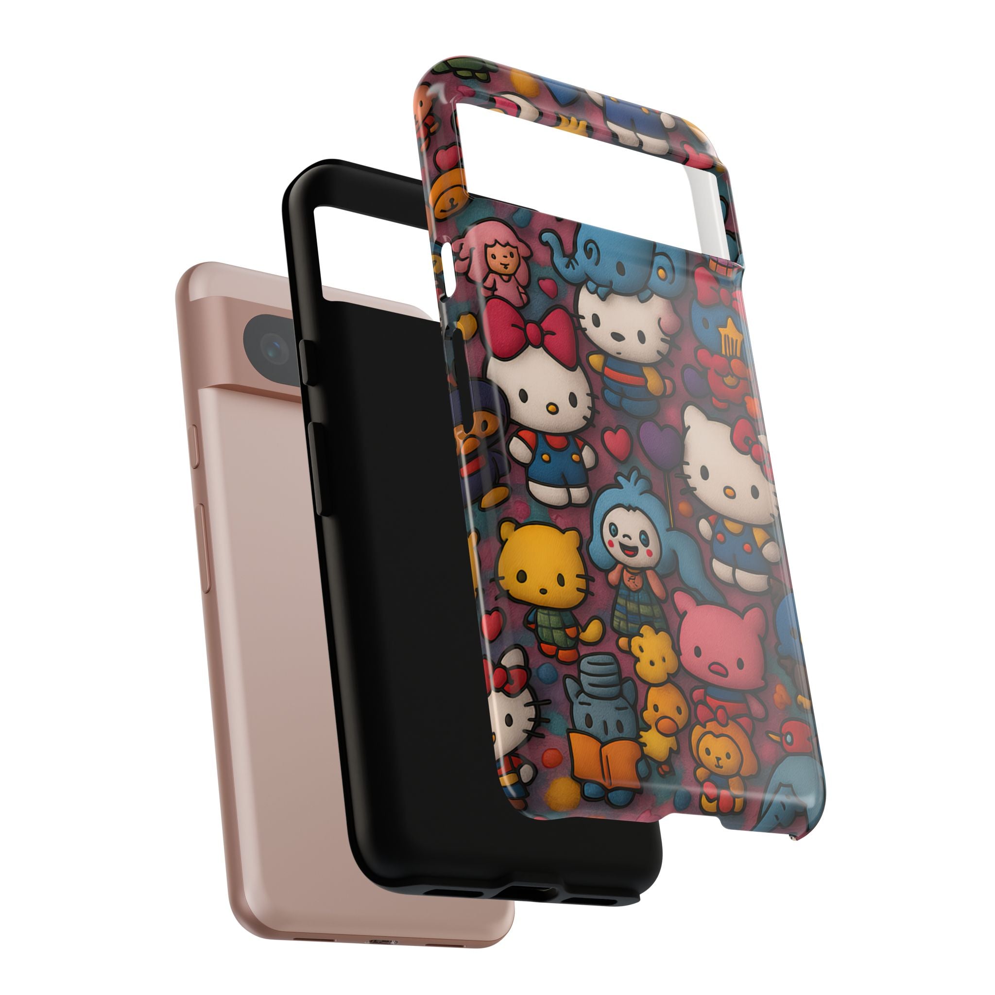 Cute Kawaii Cartoon Phone CaseColorful Hello Kitty Style Collage Cover for iPhone & Samsung
