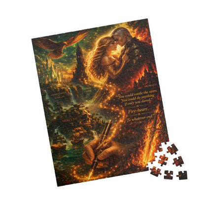 Aelin and Rowan Fantasy Fireheart Lovers Puzzle – Dramatic Romantic Castle Art Jigsaw for Adults