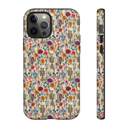 Skeleton Floral Phone Case – Gothic Vintage Botanical Skull Cover for iPhone, Samsung & Pixel Models
