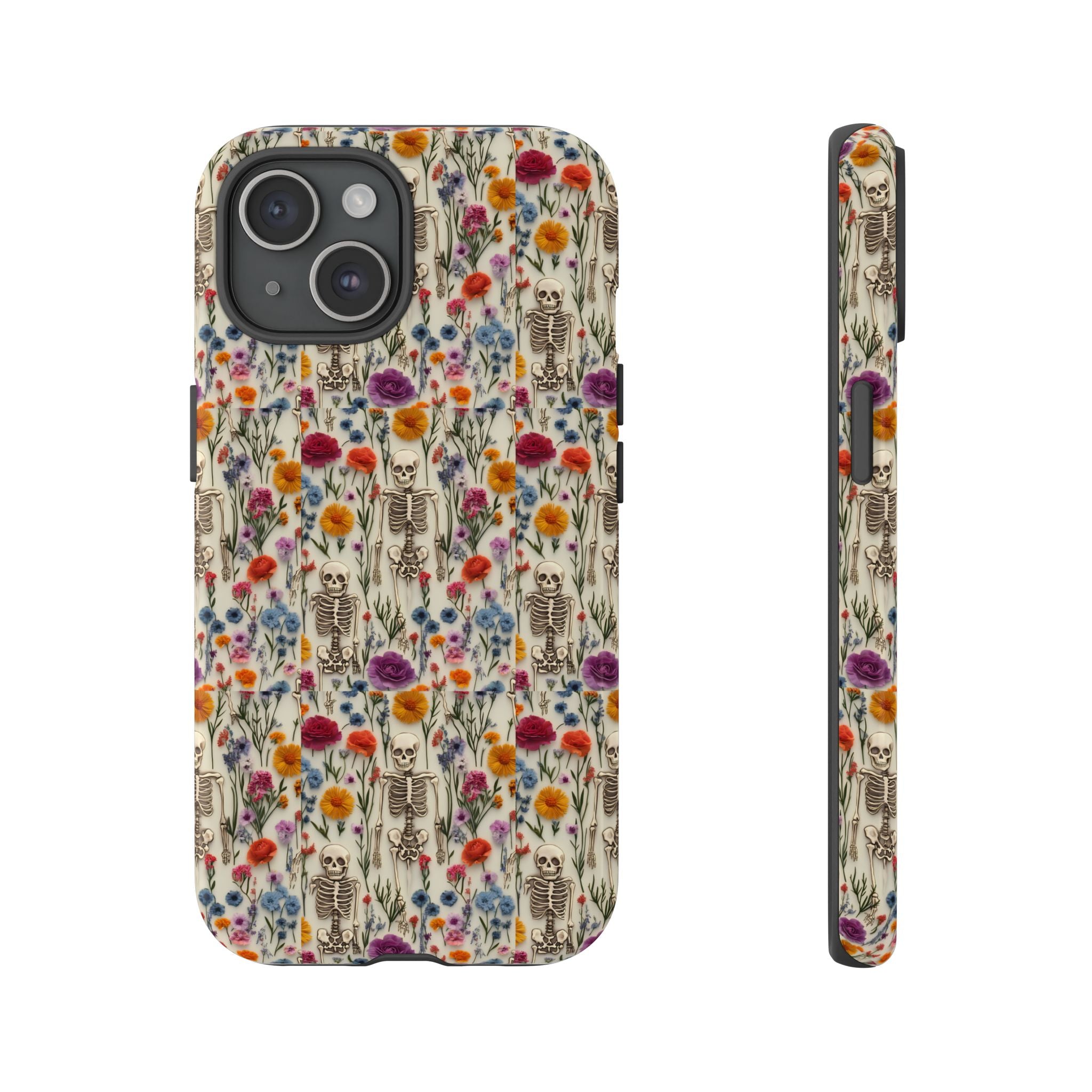 Skeleton Floral Phone Case – Gothic Vintage Botanical Skull Cover for iPhone, Samsung & Pixel Models