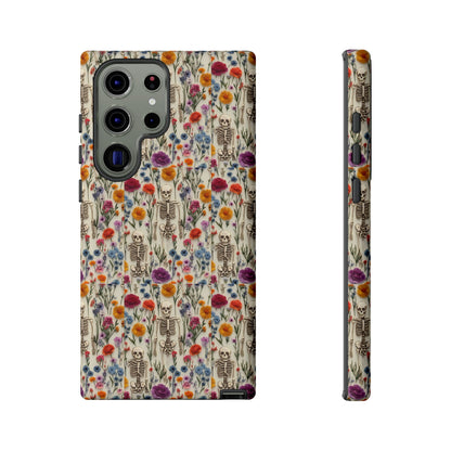 Skeleton Floral Phone Case – Gothic Vintage Botanical Skull Cover for iPhone, Samsung & Pixel Models