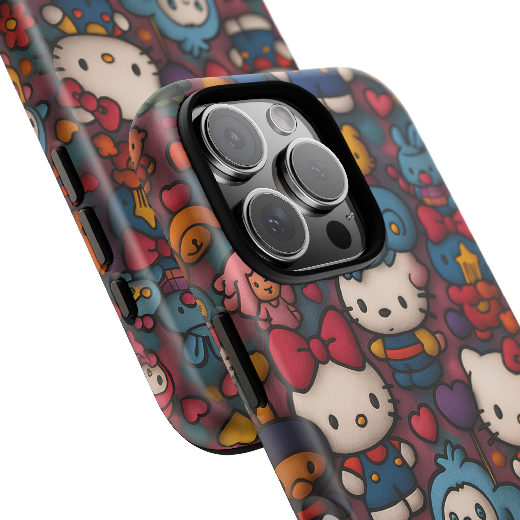 Cute Kawaii Cartoon Phone CaseColorful Hello Kitty Style Collage Cover for iPhone & Samsung