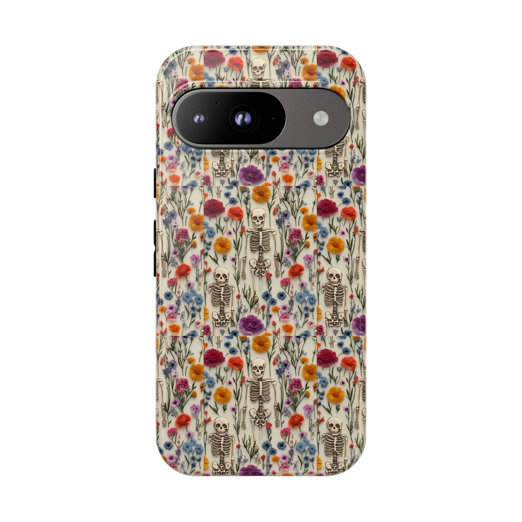 Skeleton Floral Phone Case – Gothic Vintage Botanical Skull Cover for iPhone, Samsung & Pixel Models