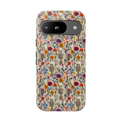 Skeleton Floral Phone Case – Gothic Vintage Botanical Skull Cover for iPhone, Samsung & Pixel Models