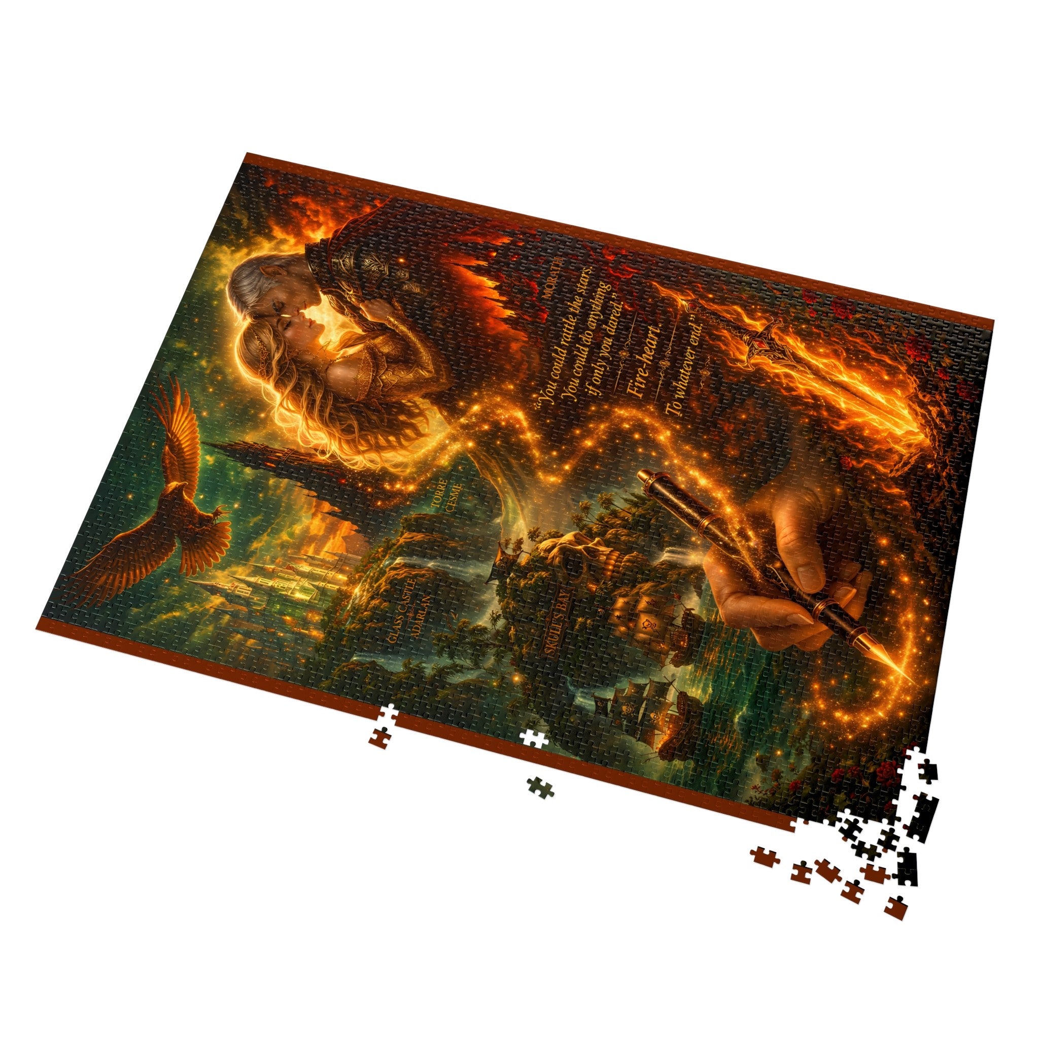 Aelin and Rowan Fantasy Fireheart Lovers Puzzle – Dramatic Romantic Castle Art Jigsaw for Adults