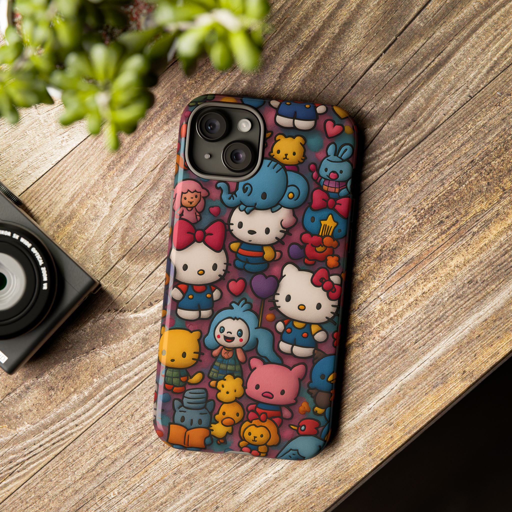 Cute Kawaii Cartoon Phone CaseColorful Hello Kitty Style Collage Cover for iPhone & Samsung