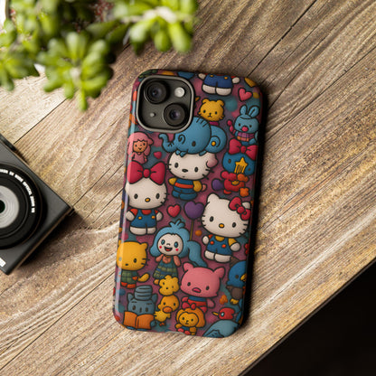 Cute Kawaii Cartoon Phone CaseColorful Hello Kitty Style Collage Cover for iPhone & Samsung