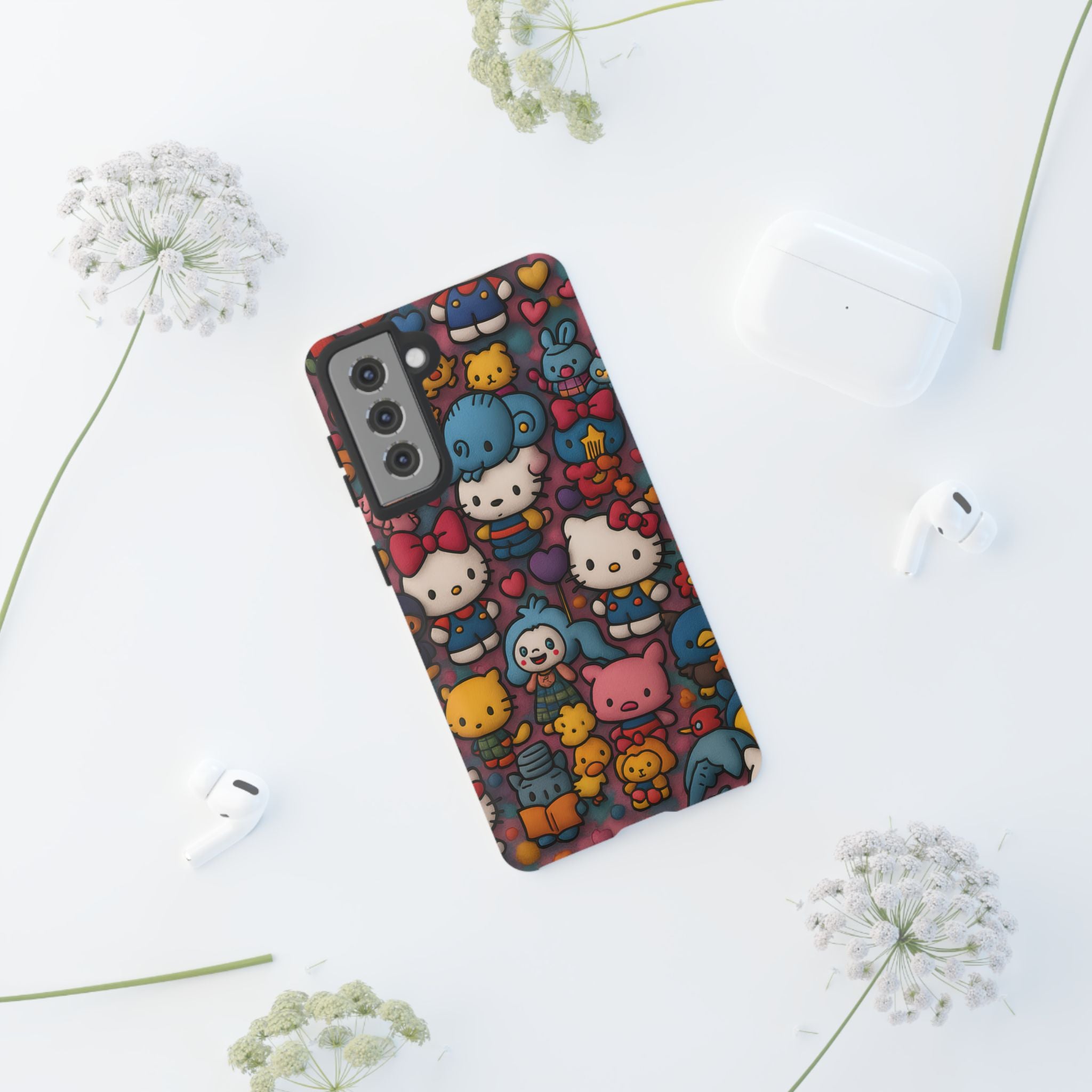 Cute Kawaii Cartoon Phone CaseColorful Hello Kitty Style Collage Cover for iPhone & Samsung