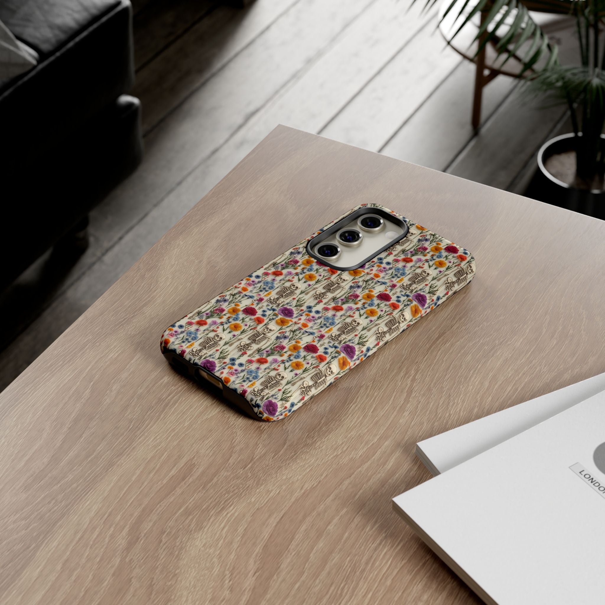 Skeleton Floral Phone Case – Gothic Vintage Botanical Skull Cover for iPhone, Samsung & Pixel Models