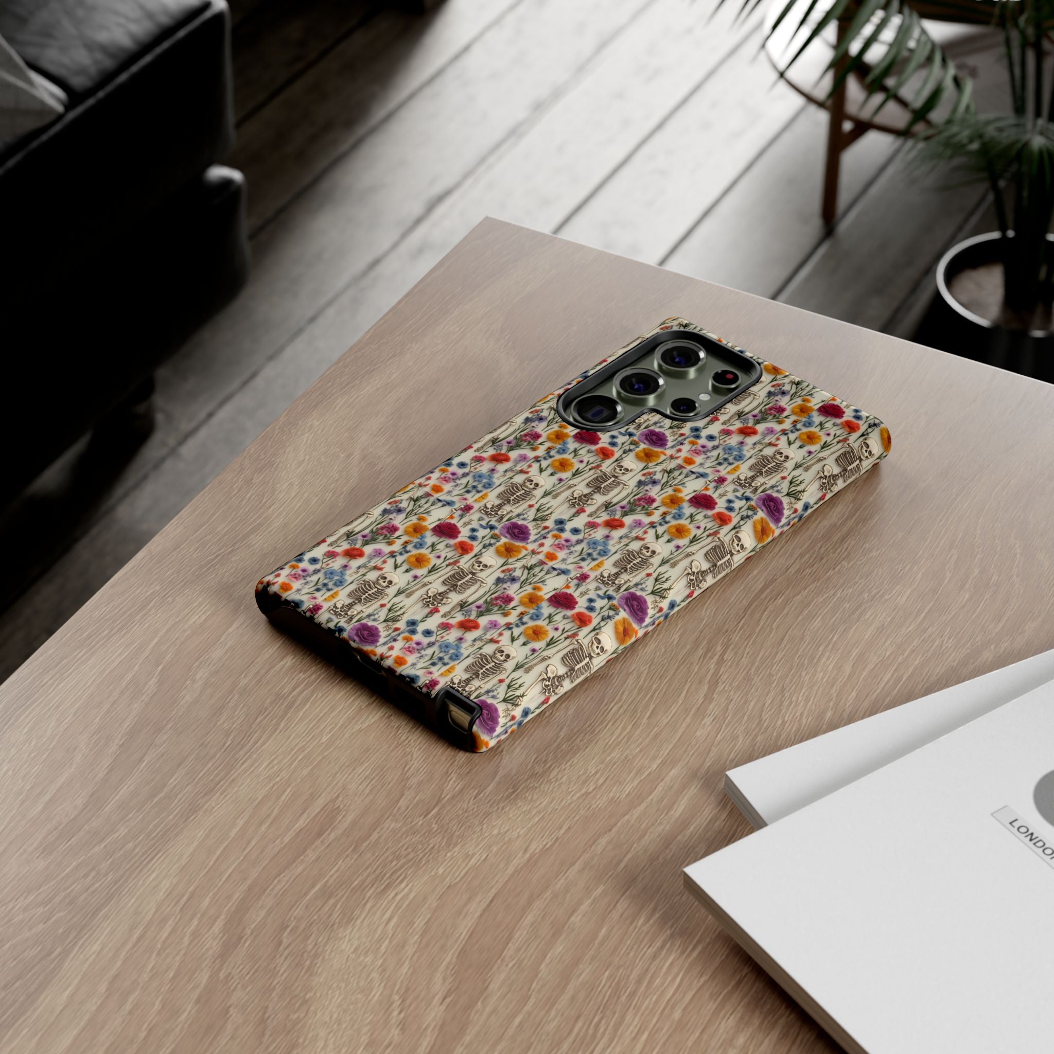 Skeleton Floral Phone Case – Gothic Vintage Botanical Skull Cover for iPhone, Samsung & Pixel Models