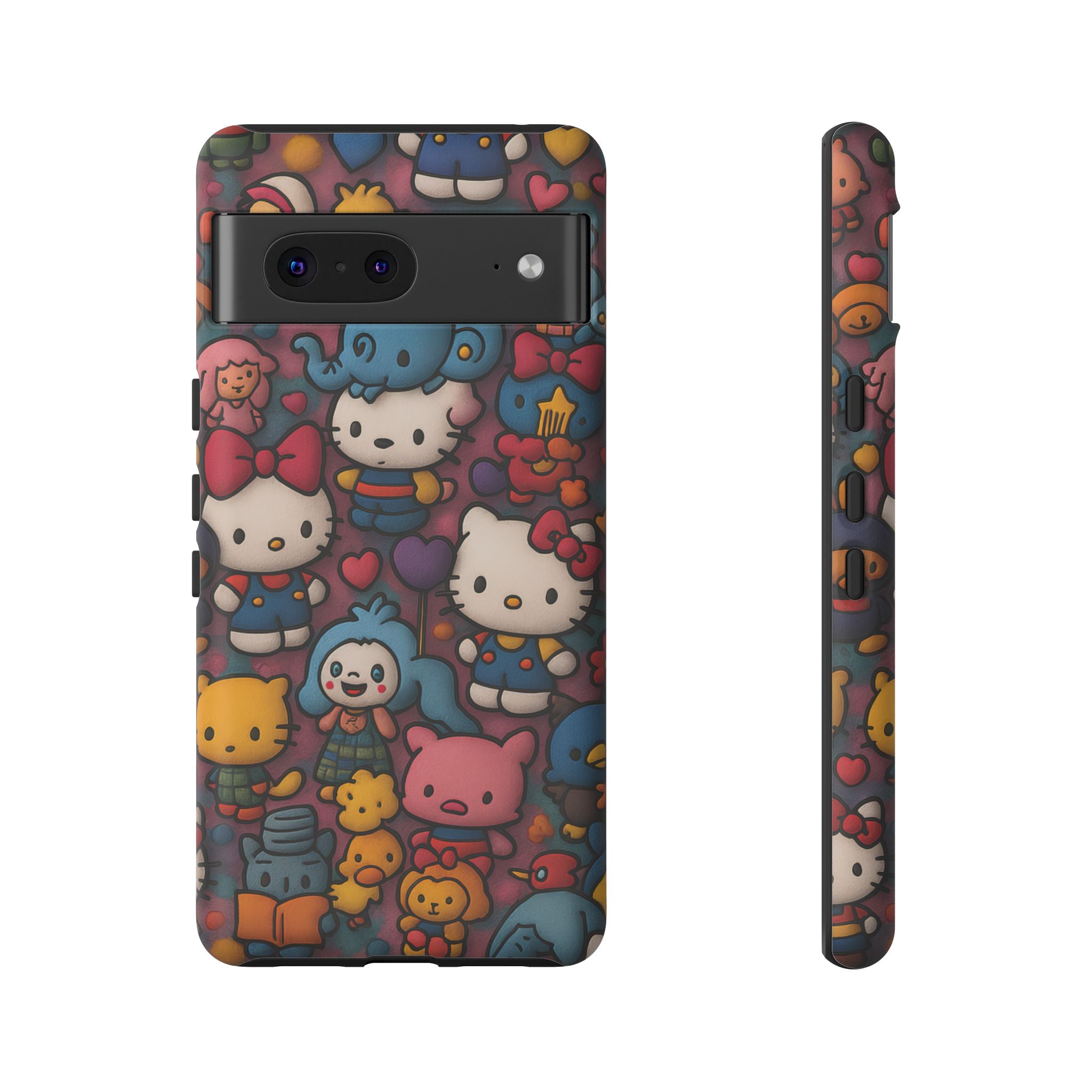 Cute Kawaii Cartoon Phone CaseColorful Hello Kitty Style Collage Cover for iPhone & Samsung