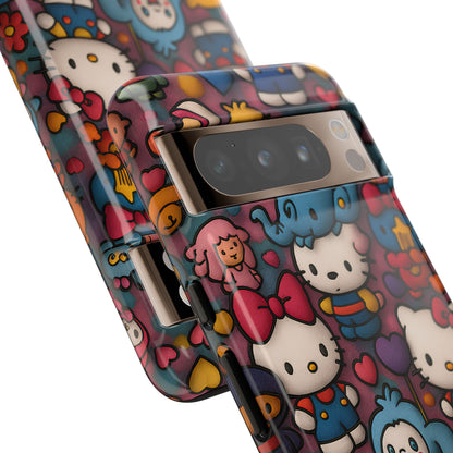 Cute Kawaii Cartoon Phone CaseColorful Hello Kitty Style Collage Cover for iPhone & Samsung