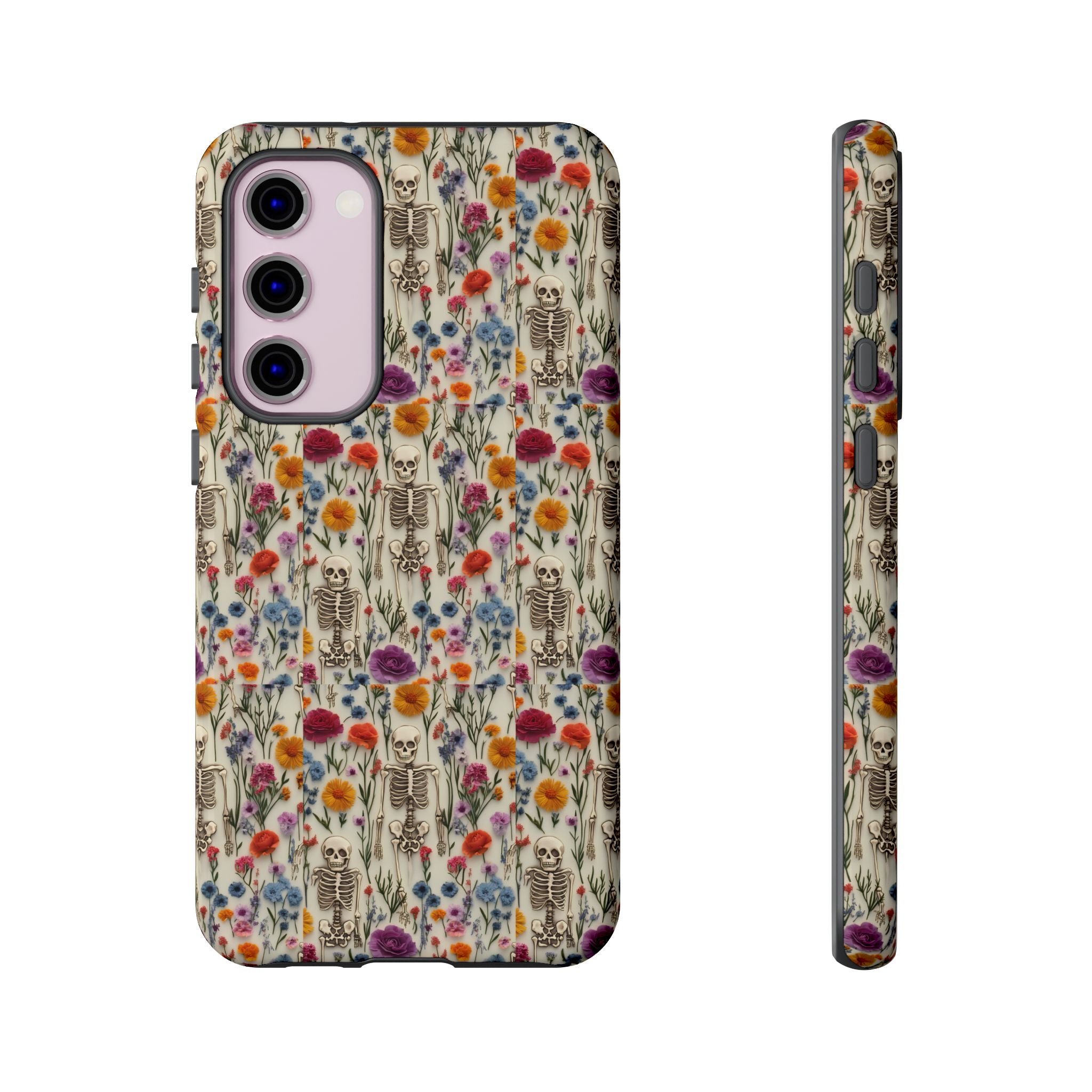 Skeleton Floral Phone Case – Gothic Vintage Botanical Skull Cover for iPhone, Samsung & Pixel Models