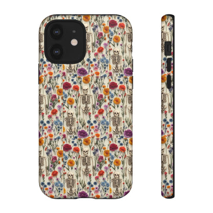 Skeleton Floral Phone Case – Gothic Vintage Botanical Skull Cover for iPhone, Samsung & Pixel Models