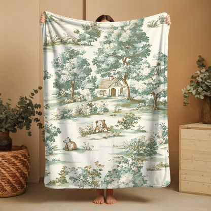 pastel teddy bear baby blanket, gender-neutral nursery décor blanket, farmhouse style fleece throw, vintage-inspired teddy bear home décor