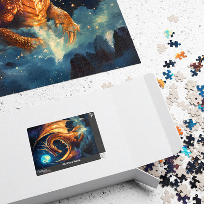 Golden Dragon Fantasy Puzzle for Adults & Teens – Mystical Fire Jigsaw, Gamer Gift, Bookish Decor