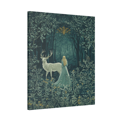 Enchanted Forest Stag & Maiden Canvas Wall Art Mystical Woodland Nature Lover Home Décor