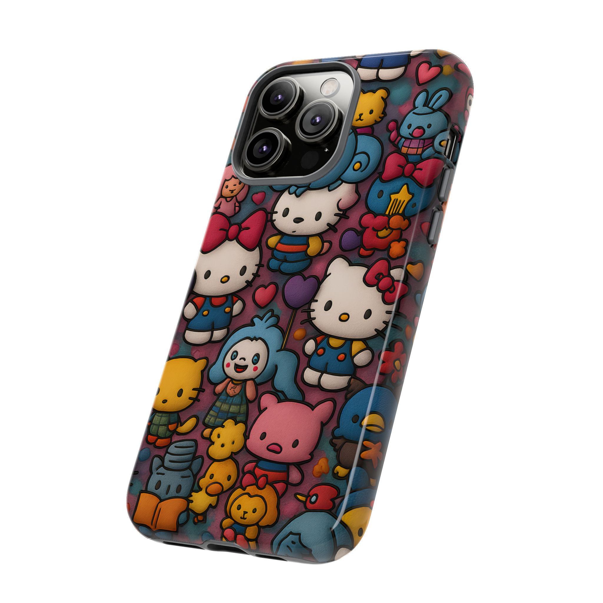 Cute Kawaii Cartoon Phone CaseColorful Hello Kitty Style Collage Cover for iPhone & Samsung