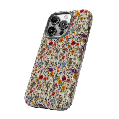 Skeleton Floral Phone Case – Gothic Vintage Botanical Skull Cover for iPhone, Samsung & Pixel Models