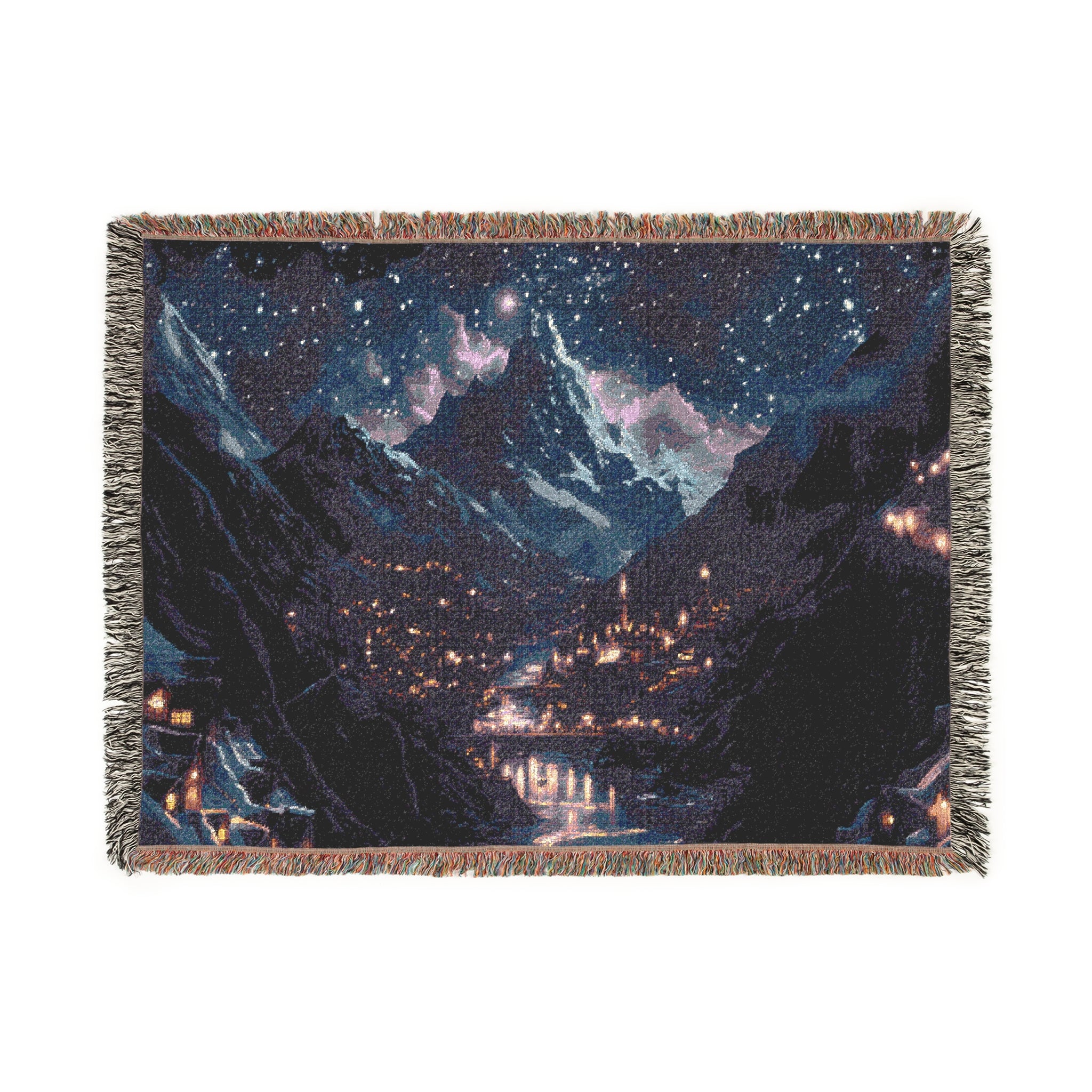 Fantasy woven tapestry blanket with mountain stars for ACOTAR merch lovers