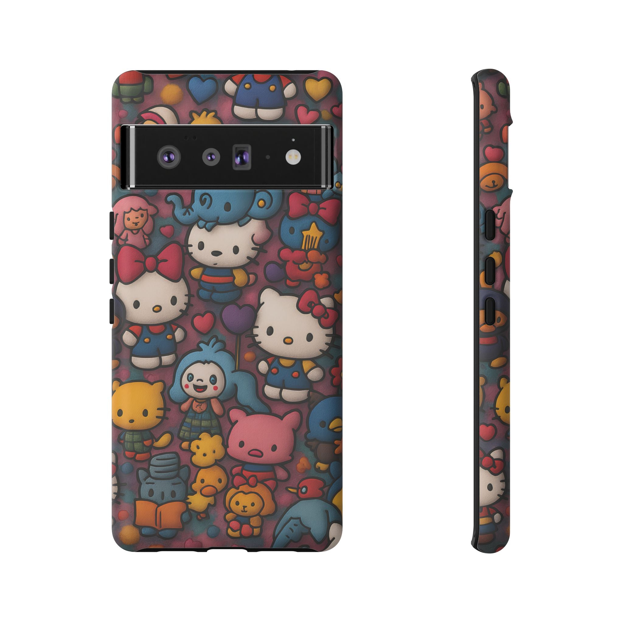 Cute Kawaii Cartoon Phone CaseColorful Hello Kitty Style Collage Cover for iPhone & Samsung